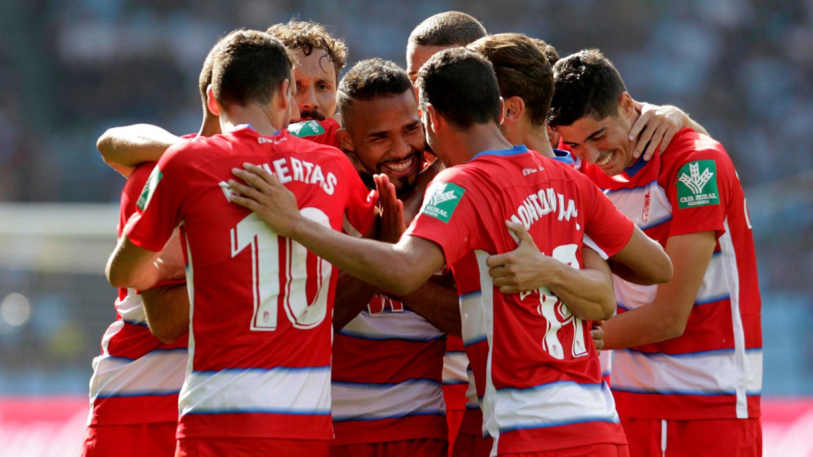 Los jugadores del Granada celebran el gol de Herrera