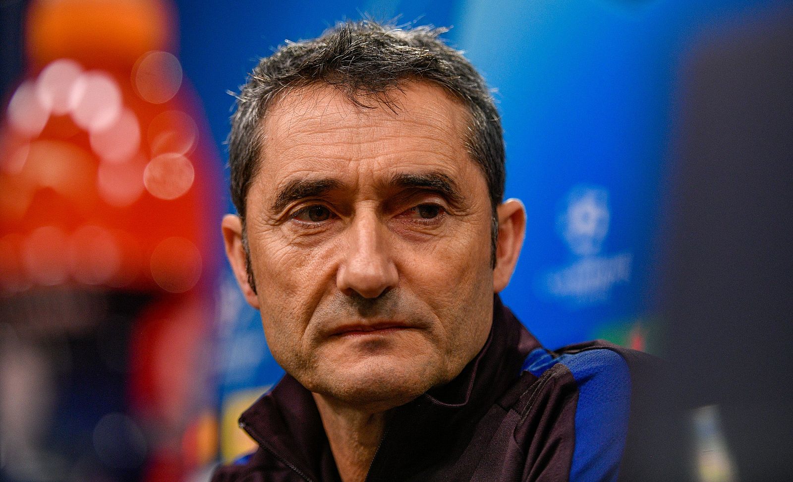 Imagen del entrenador del FC Barcelona, Ernesto Valverde, durante la rueda de prensa.