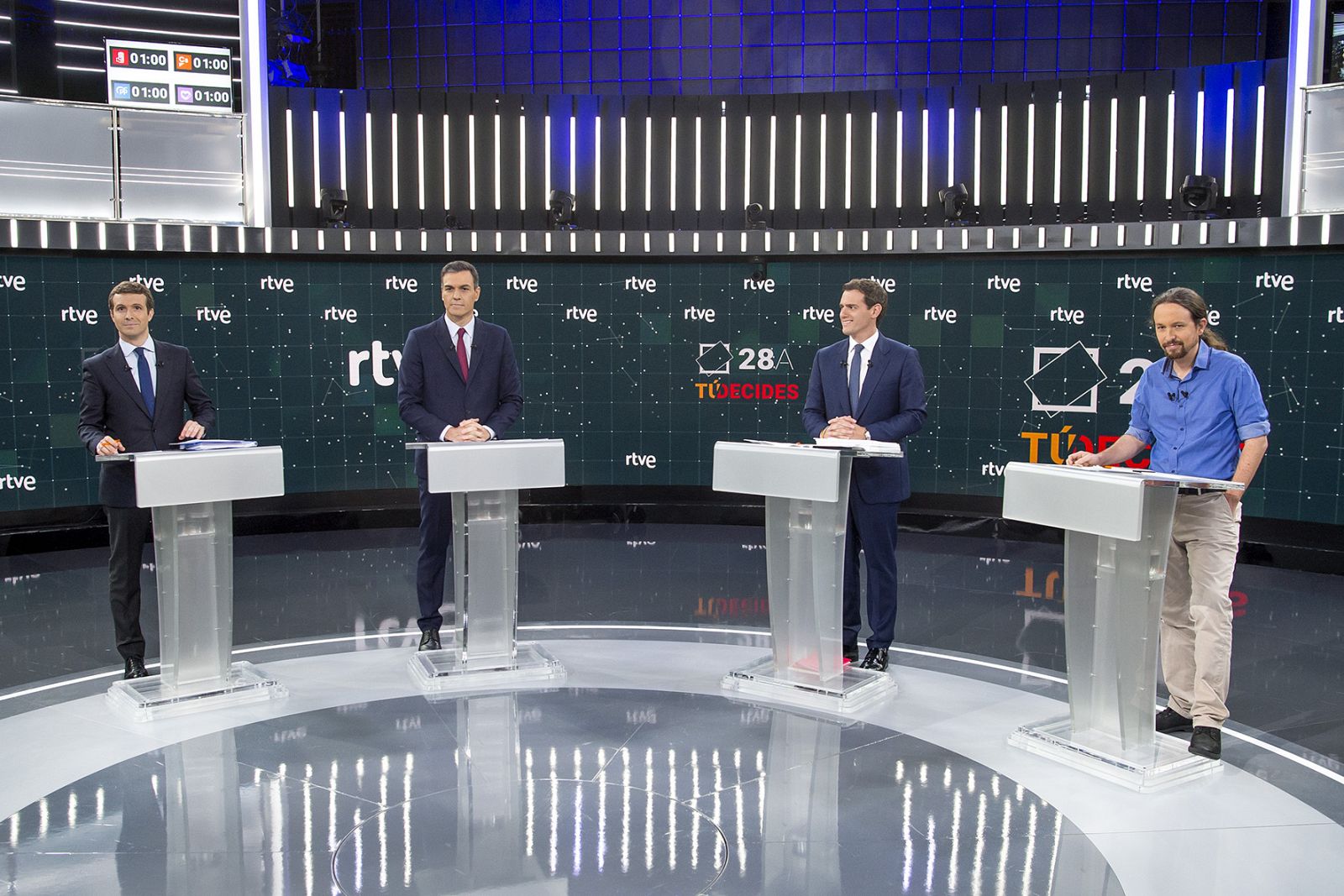 Los candidatos, en el debate celebrado en RTVE antes de las pasadas elecciones