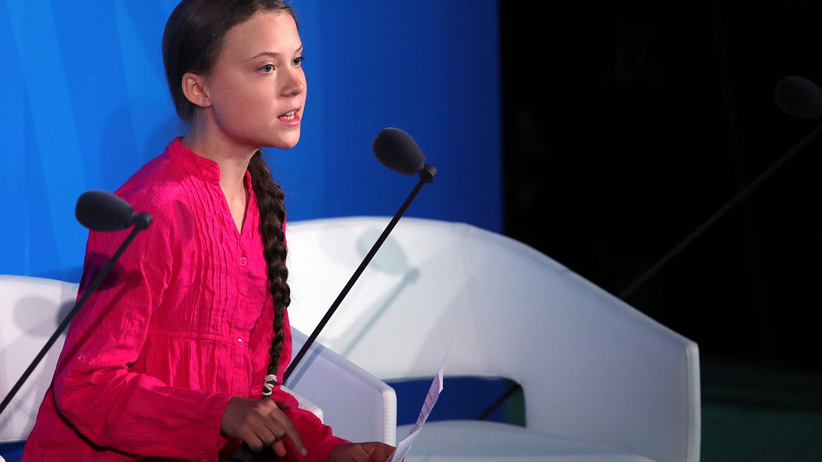 La activista sueca Greta Thunberg, durante su intervención en la Cumbre de Acción Climática de la ONU.