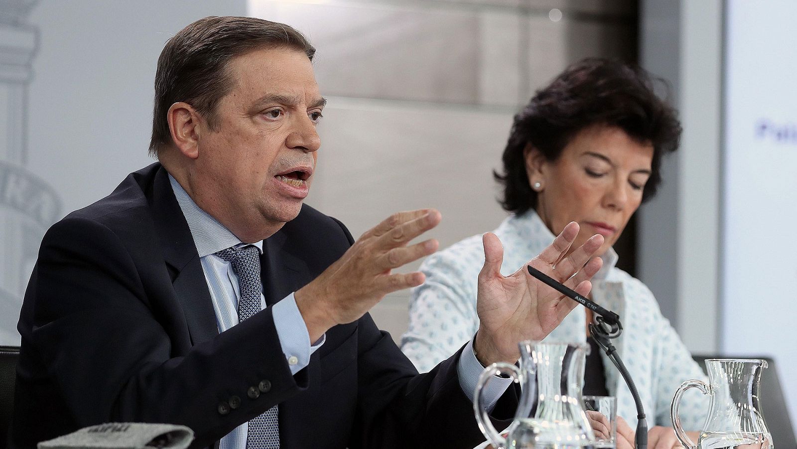 El ministro de Agricultura en funciones, Luis Planas, y la ministra portavoz, Isabel Celaá, en la rueda de prensa del Consejo de Ministros
