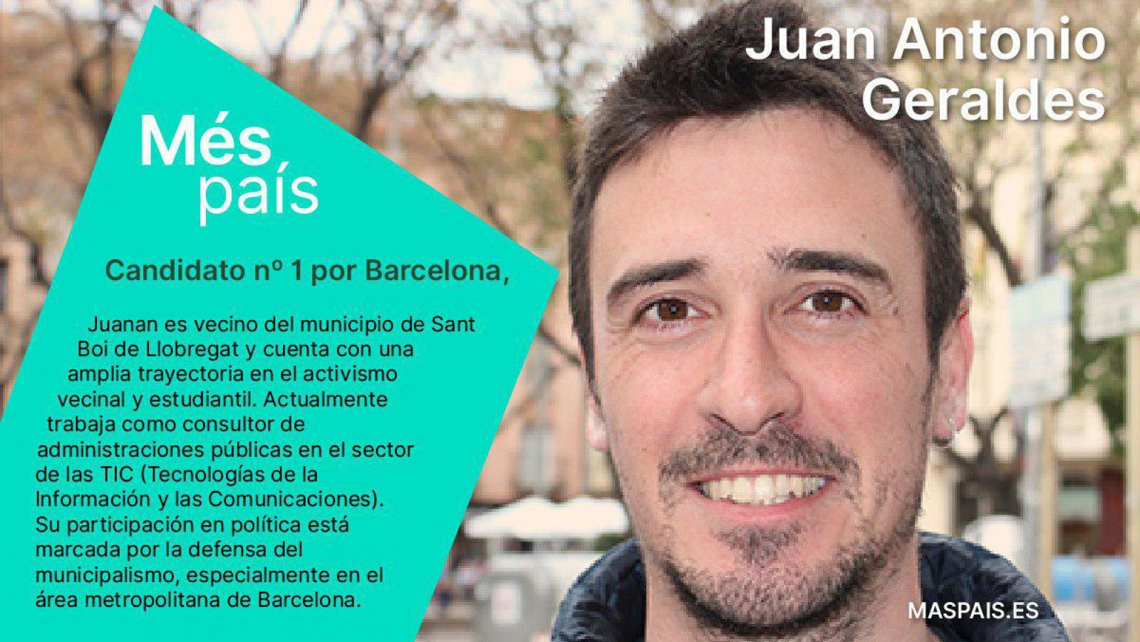 Juan Antonio Geraldés, cabeza de lista en Barcelona en Más País