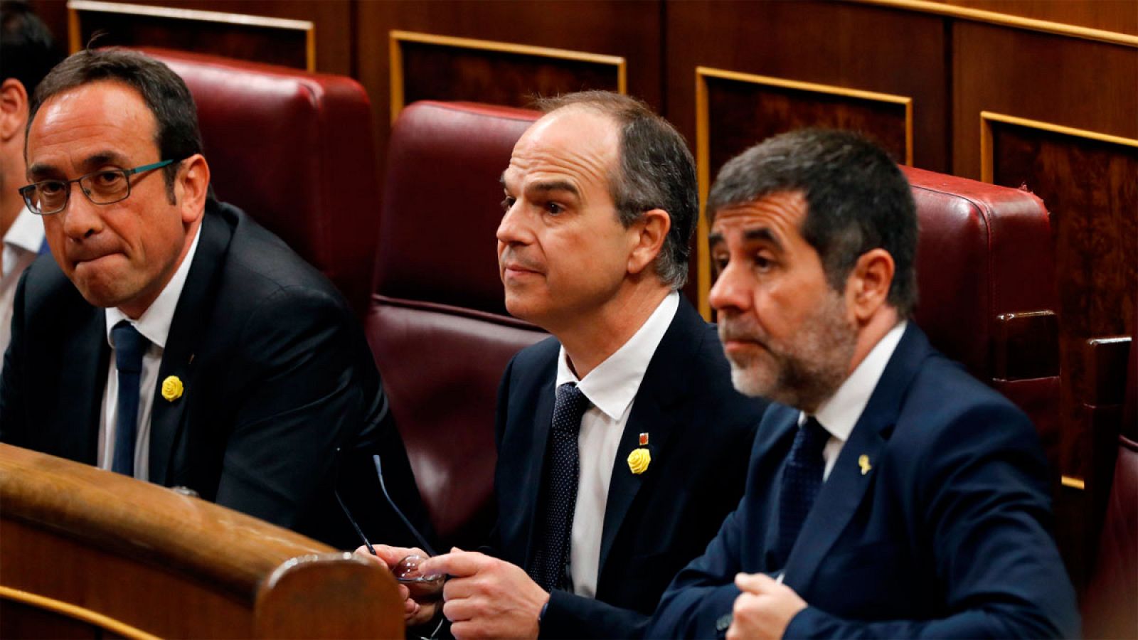 Josep Rull, Jordi Sànchez (d) y Jordi Turull (c) en el Congreso de los Diputados en una imagen de archivo