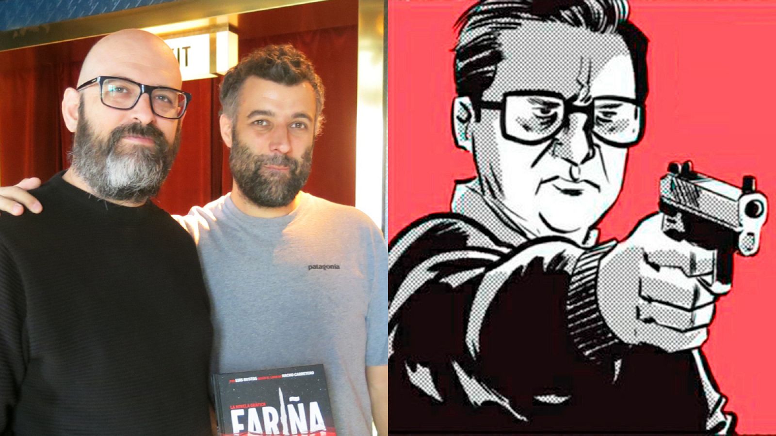 Luis Bustos, Nacho Carretero y una ilustración de 'Fariña'