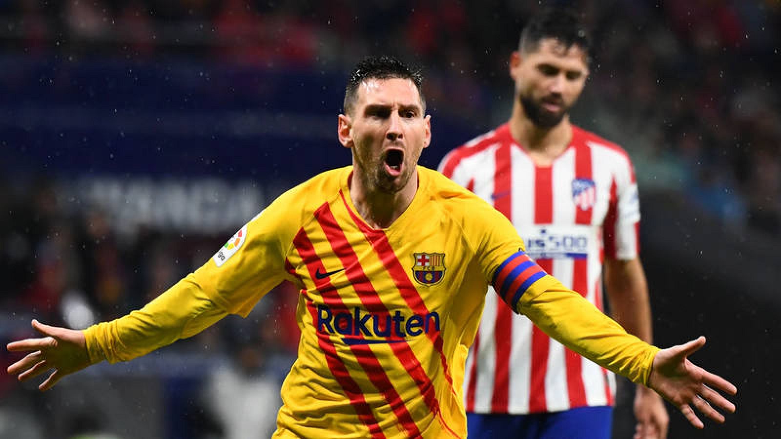Leo Messi celebra su gol frente al Barça.