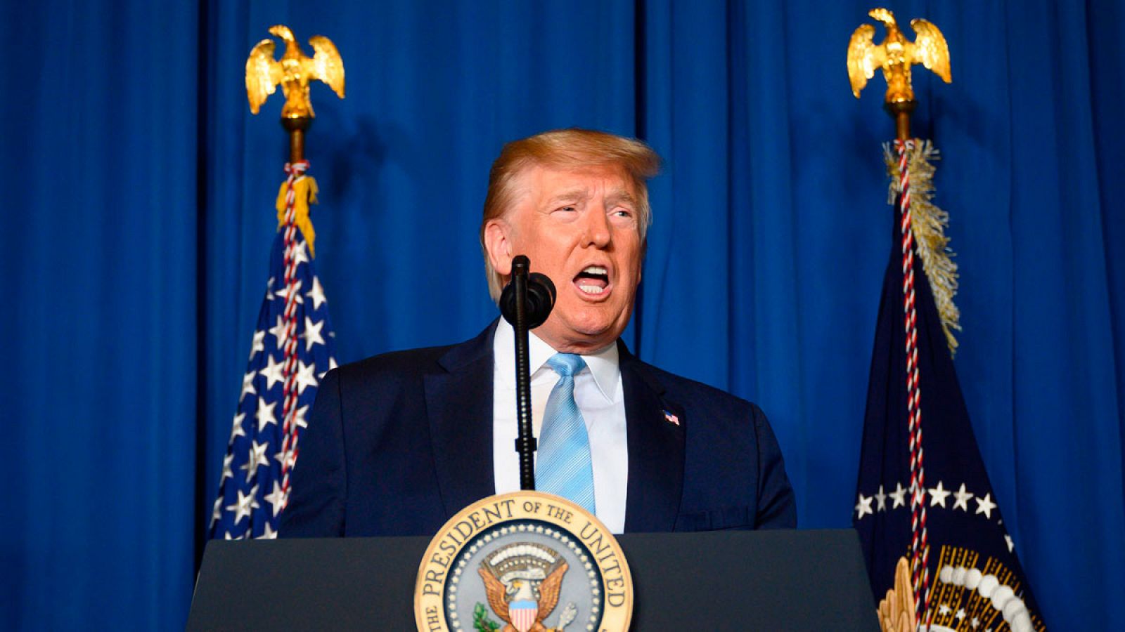 El presidente de Estados Unidos, Donald Trump, durante una rueda de prensa el viernes 3 de enero de 2020 en su club privado de Mar-a-Lago, en West Palm Beach (Florida).