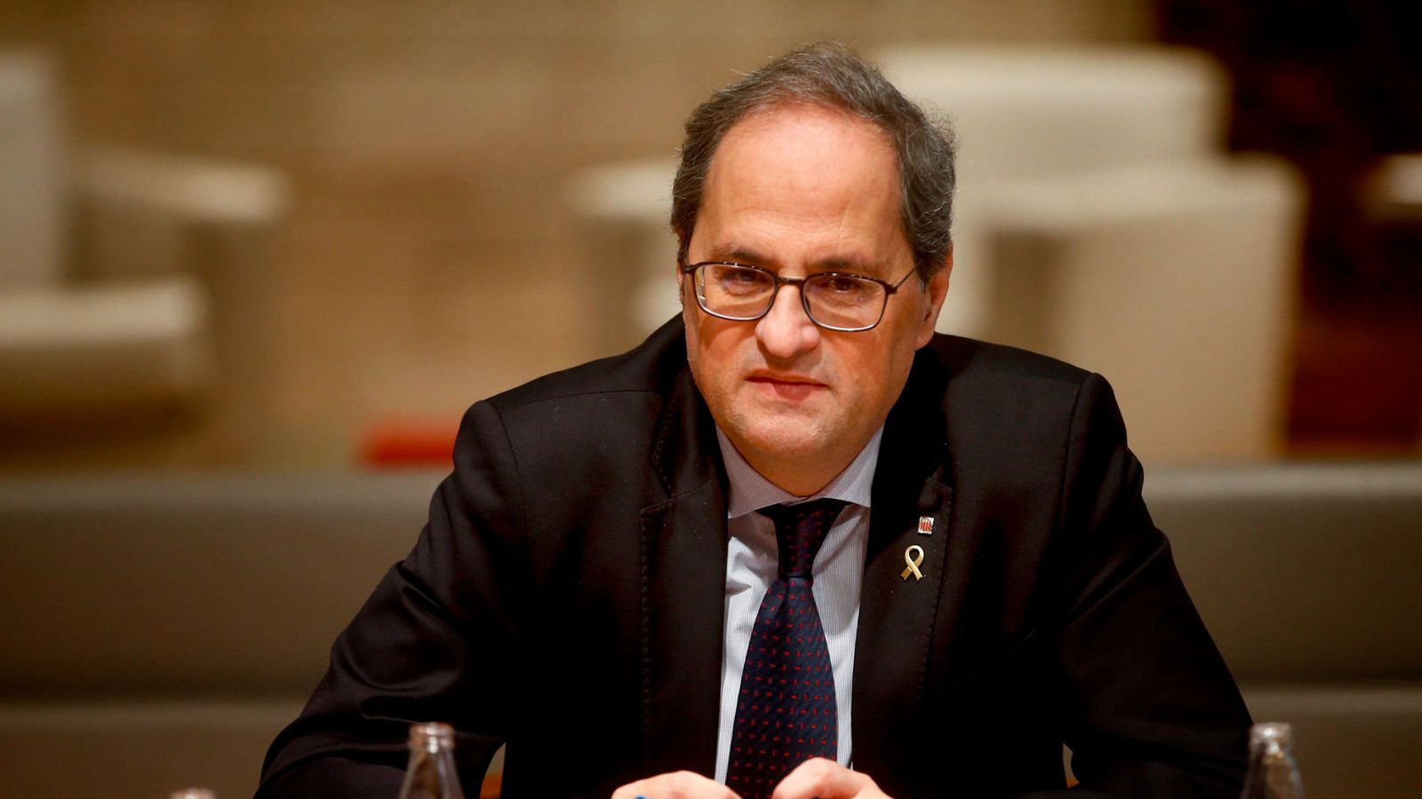 El presidente catalán, Quim Torra, durante una reunión en el Palau de la Generalitat. 