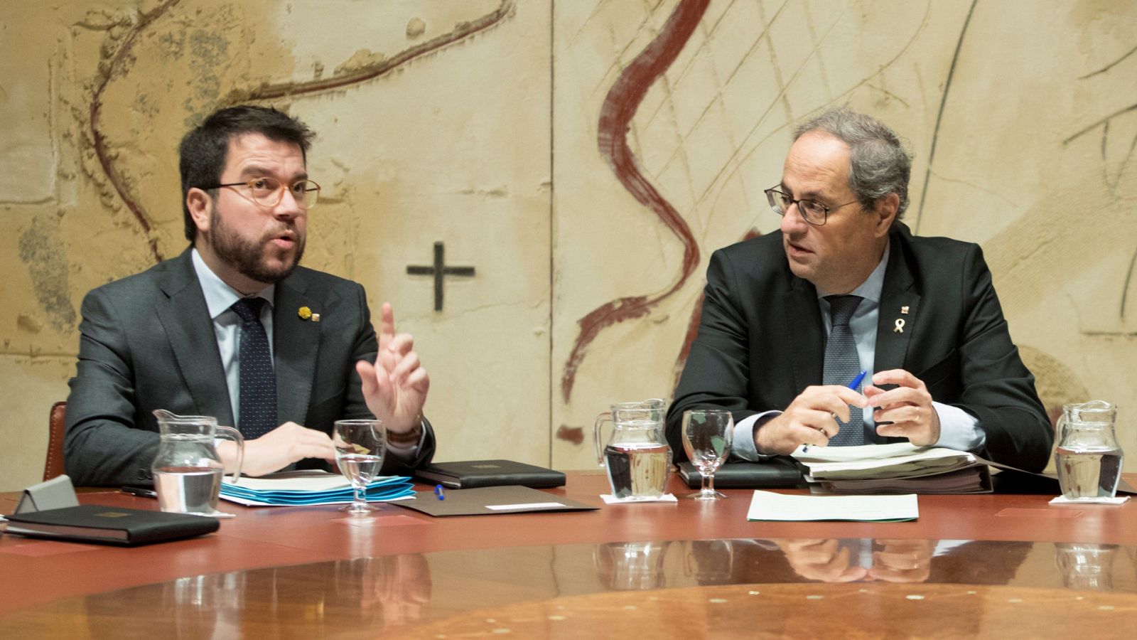 El presidente de la Generalitat, Quim Torra, y el vicepresidente, Pere Aragonés