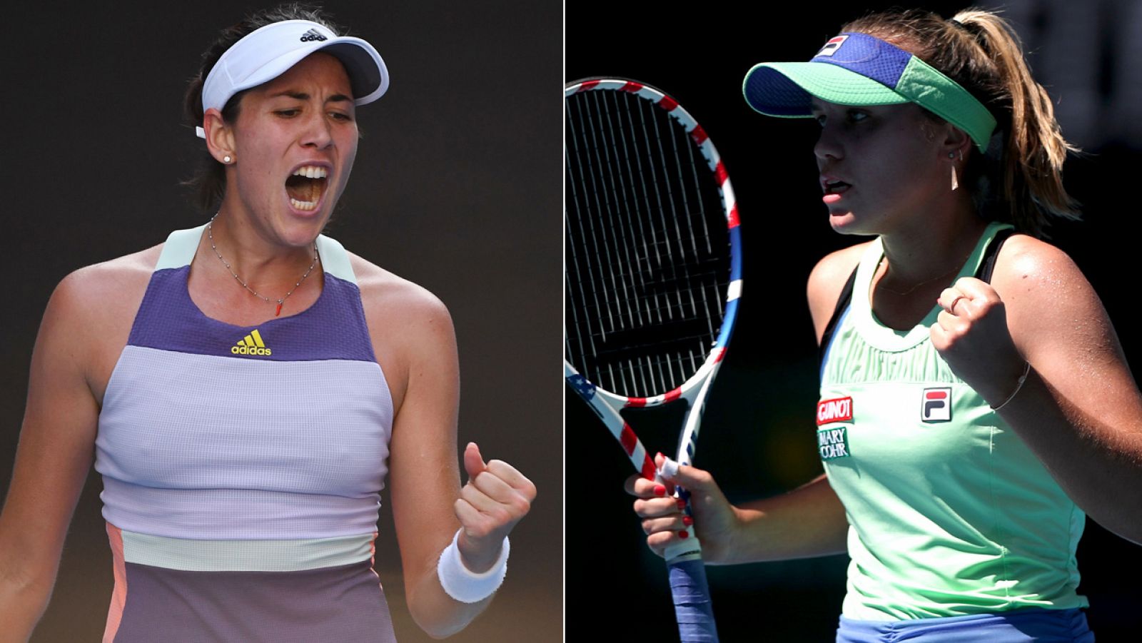 La española Garbiñe Muguruza y la estadounidense Sofia Kenin durante el Abierto de Australia 2020.