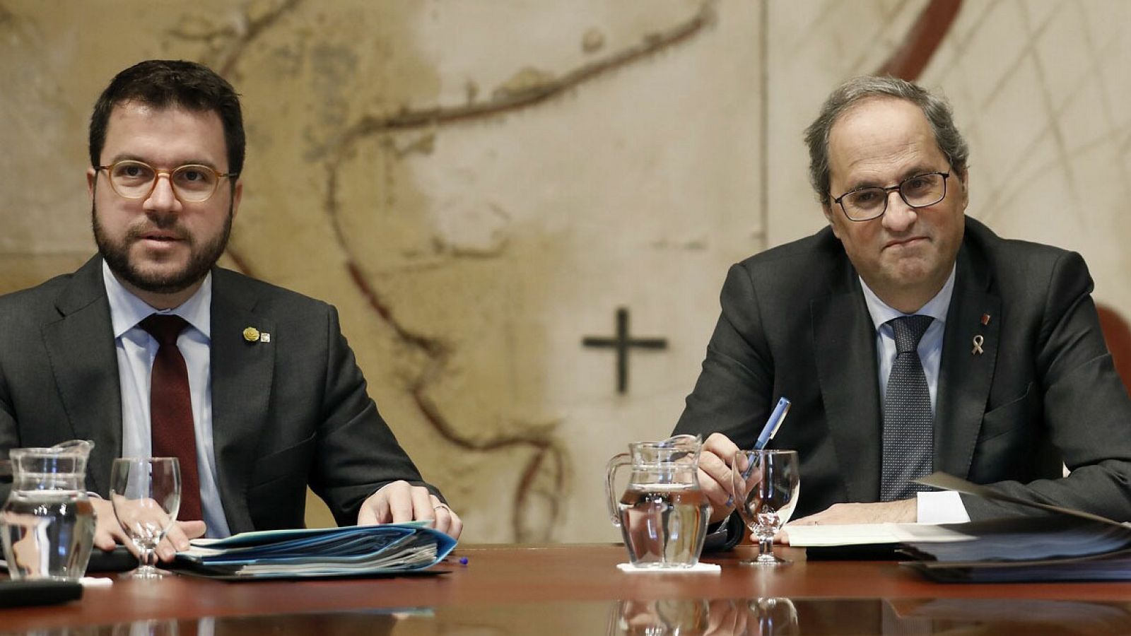 El presidente de la Generalitat, Quim Torra, y el vicepresidente del Govern, Pere Aragonès
