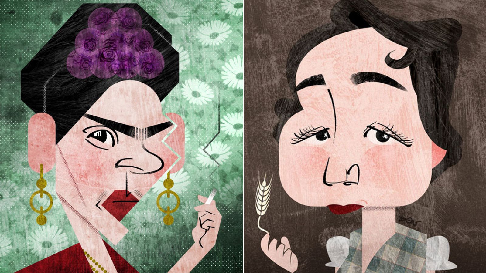 Caricaturas de Frida Kahlo y Maruja Mallo