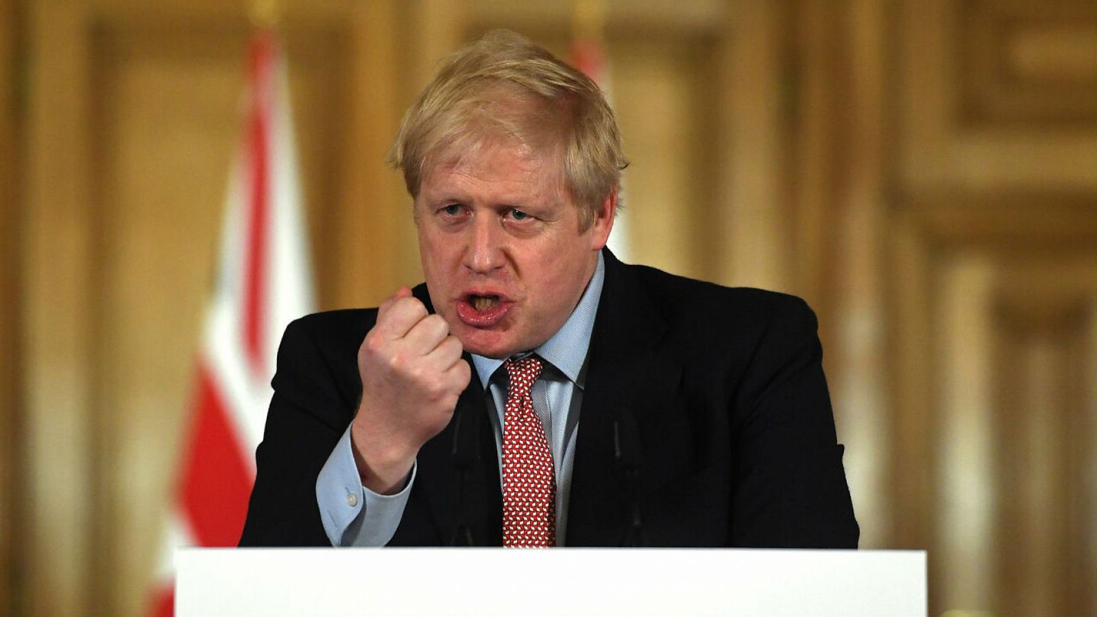 Boris Johnson durante su comparececia para hablar de la situación del coronavirus