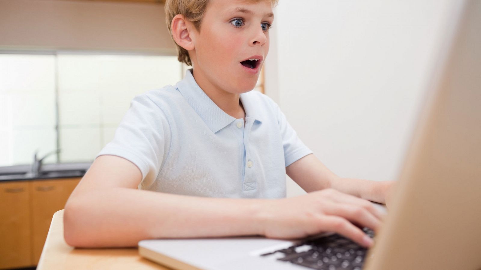 Un niño juega en un ordenador portáitl
