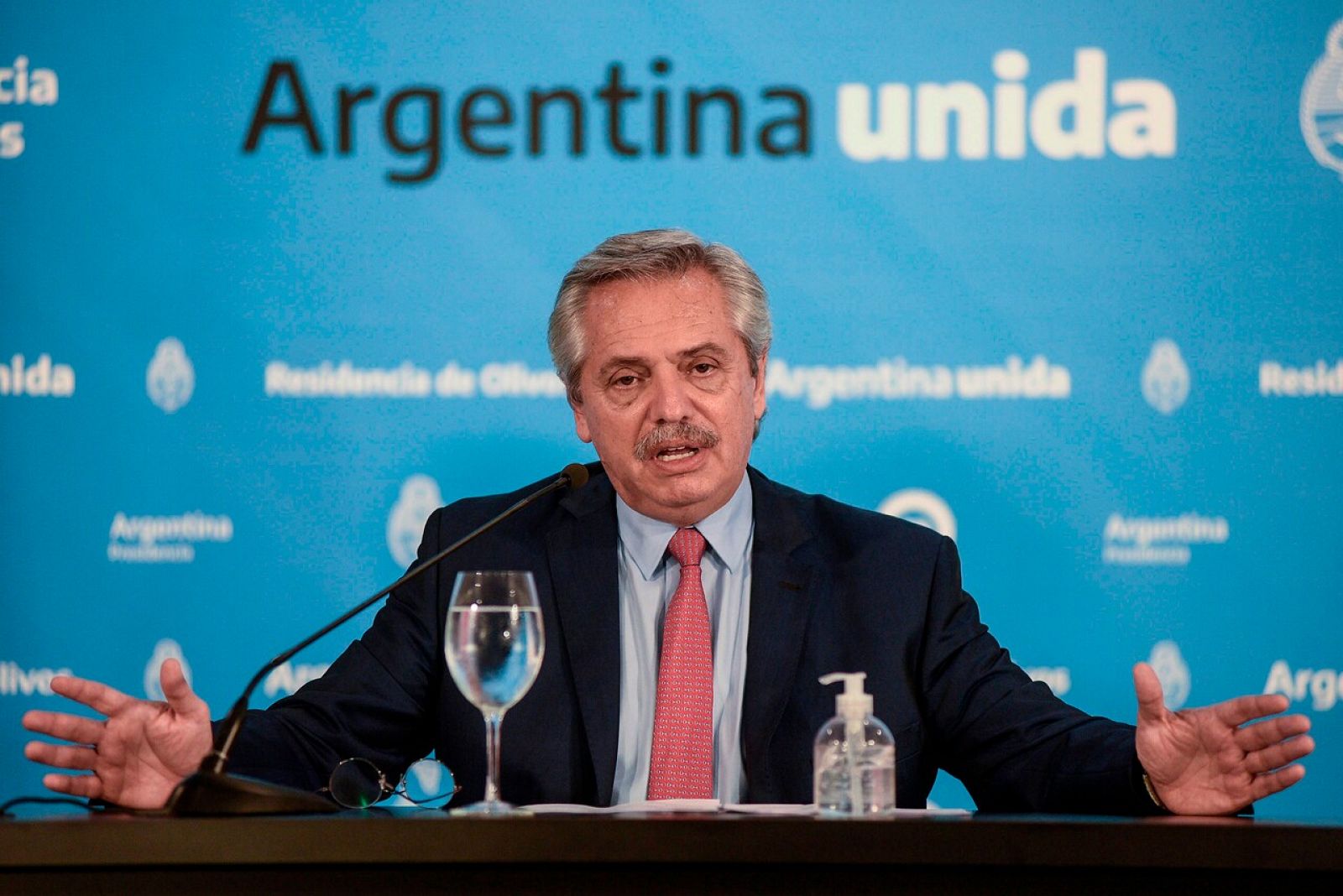 El presidente argentino Alberto Fernández durante el comunicado