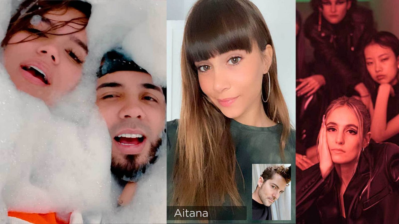 De izquierda a derecha: Anuel AA y Karol G, AItana y María Escarmiento.