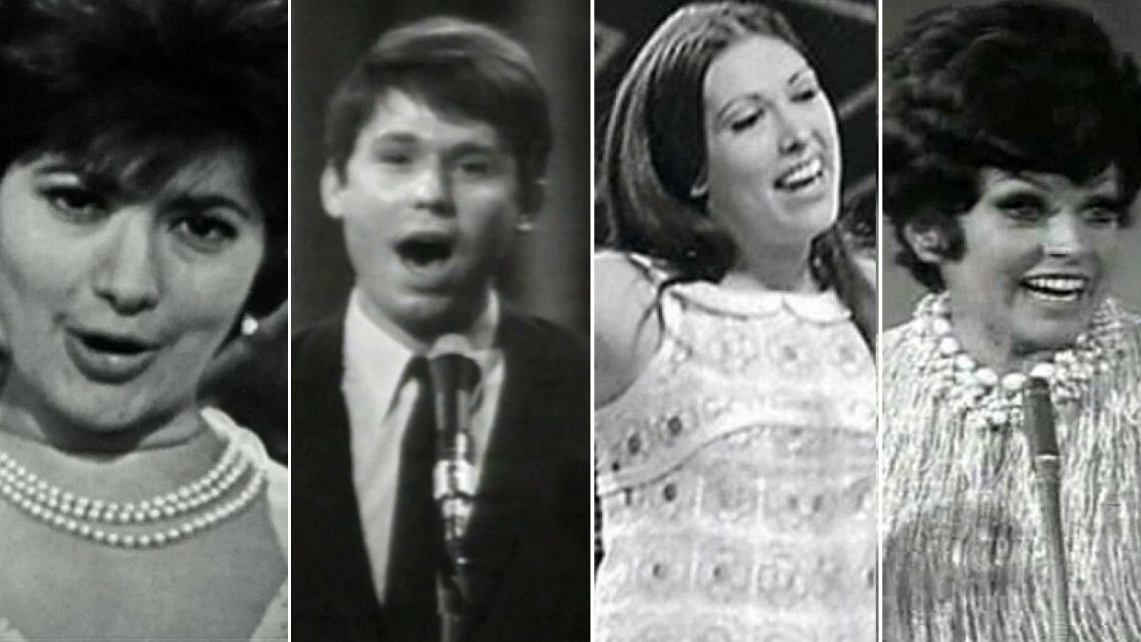 Representantes de España en Eurovisión: Conchita Bautista (1961), Raphael (1967), Massiel (1968) y Salomé (1969).