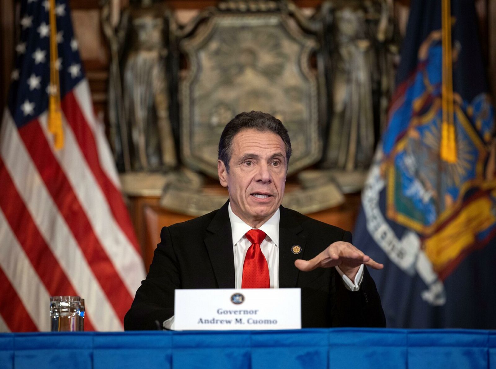 El gobernador de Nueva York, Andrew Cuomo, durante una de sus ruedas de prensa diarias