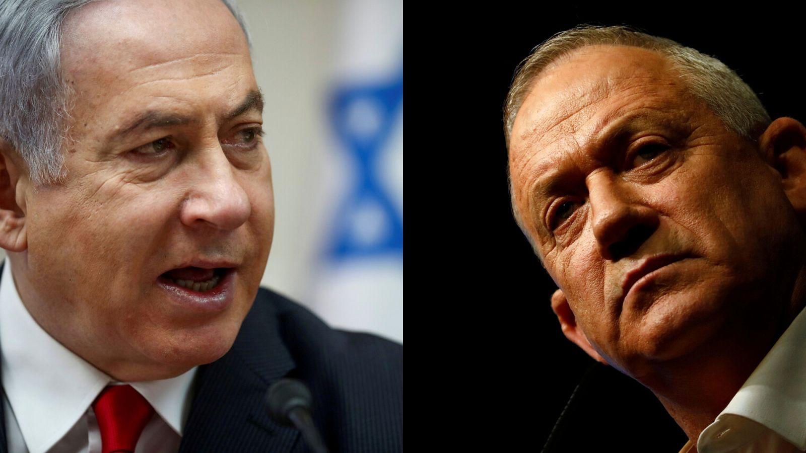 Benjamin Netanyahu (i) y Beny Gantz (d)