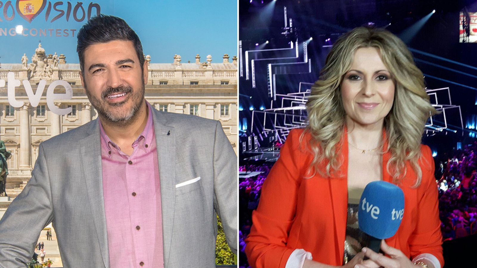 Tony Aguilar, en la presentación de Eurovisión 2018 y Eva Mora, desde 