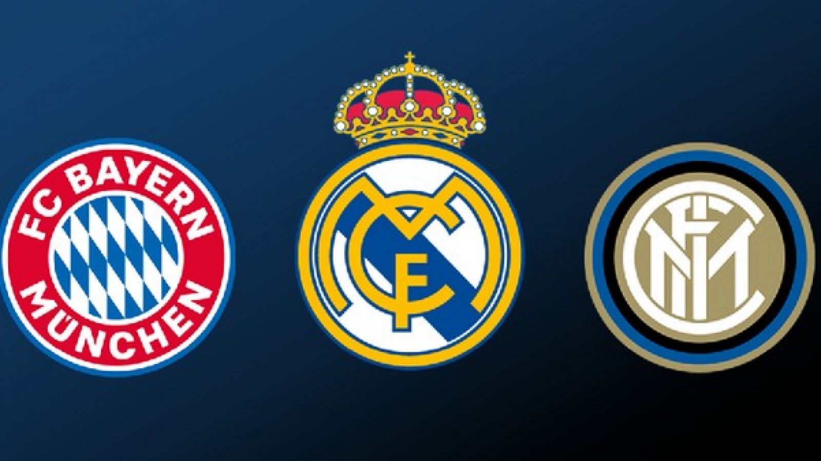 Escudos de Inter de Milán, Real Madrid y Bayern de Múnich.
