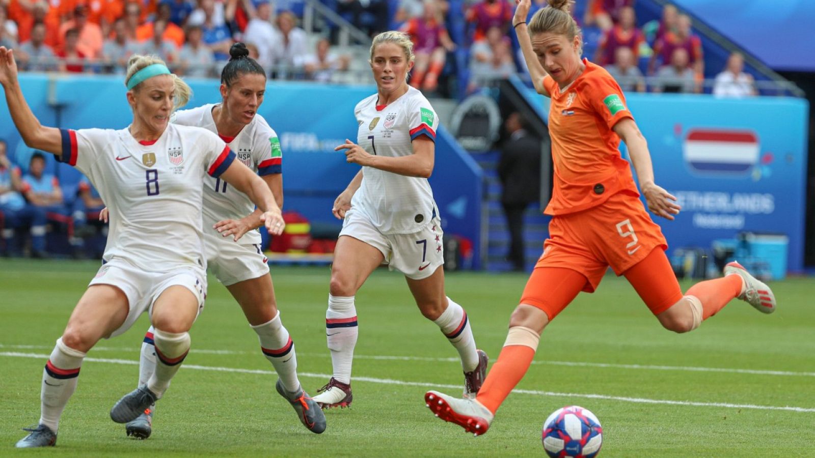 Imagen de la final del Mundial femenino entre Estados Unidos y Holanda en 2019.