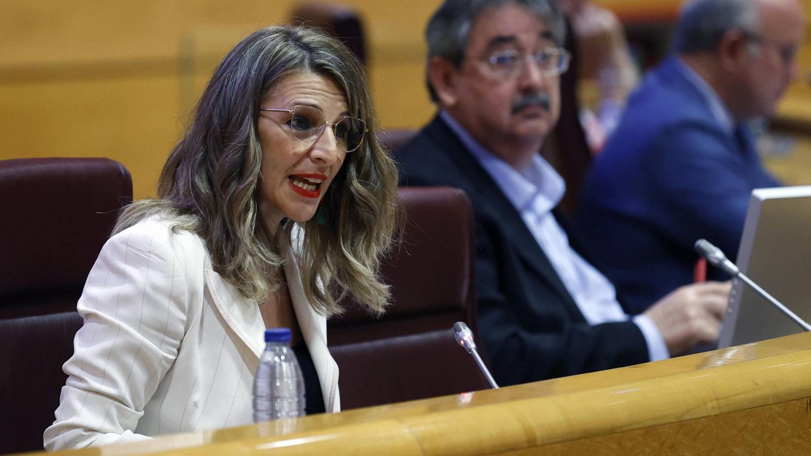 La ministra de Trabajo y Economía Social, Yolanda Díaz, durante su comparecencia este lunes en la comisión correspondiente del Senado