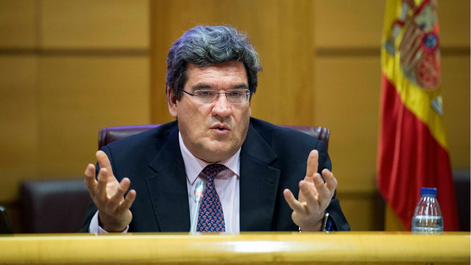 El Ministro de Inclusión, Seguridad Social y Migraciones, José Luis Escrivá, durante su comparecencia ante la Comisión de Trabajo, Inclusión, Seguridad Social y Migraciones del Senado.
