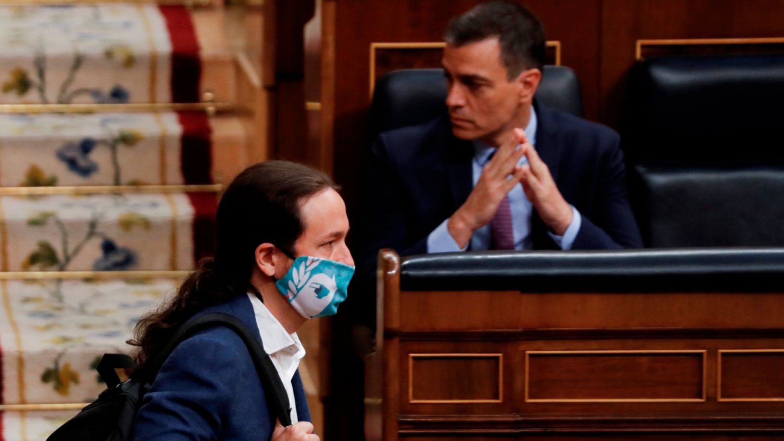 El vicepresidente segundo, Pablo Iglesias, con mascarilla
