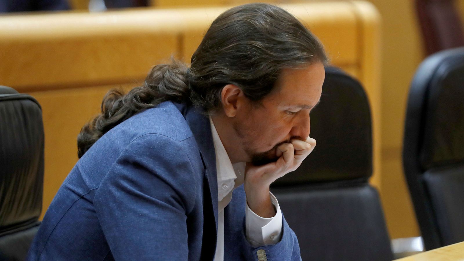 El vicepresidente segundo del Gobierno, Pablo Iglesias, durante una sesión de control al gobierno en el Pleno del Senado en Madrid.