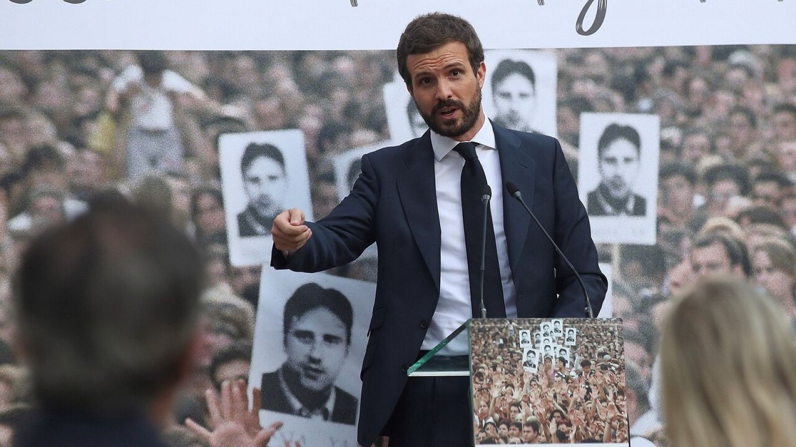 El líder del PP, Pablo Casado, participa este lunes en el homenaje a Miguel Angel Blanco