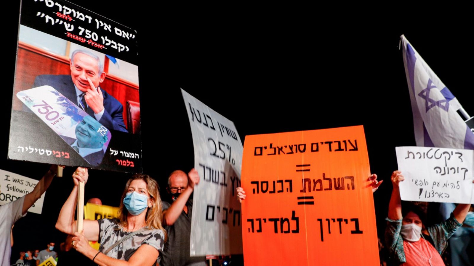 Manifestación contra Benjamin Netanyahu por su gestión de la crisis del coronavirus el sábado 18 de julio de 2020 en Tel Aviv, Israel.