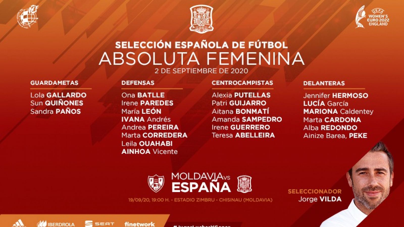 Lista de convocadas en la selección española femenina de fútbol ante Moldavia.