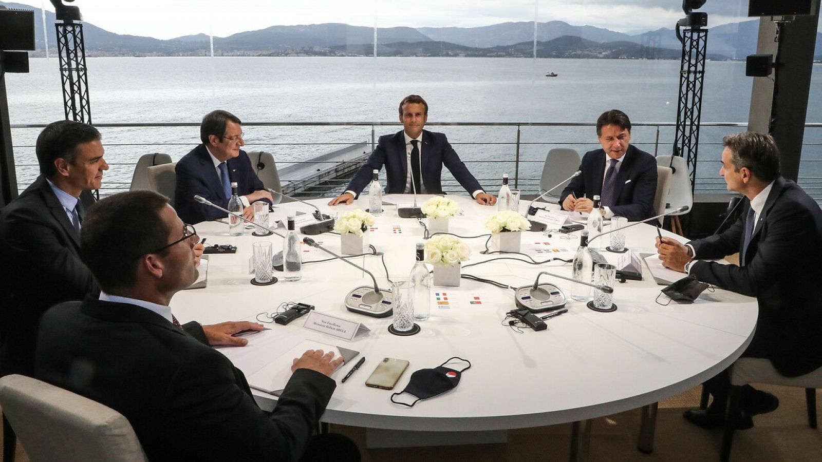 Los jefes de Gobierno durante la MED7 celebrada en Córcega