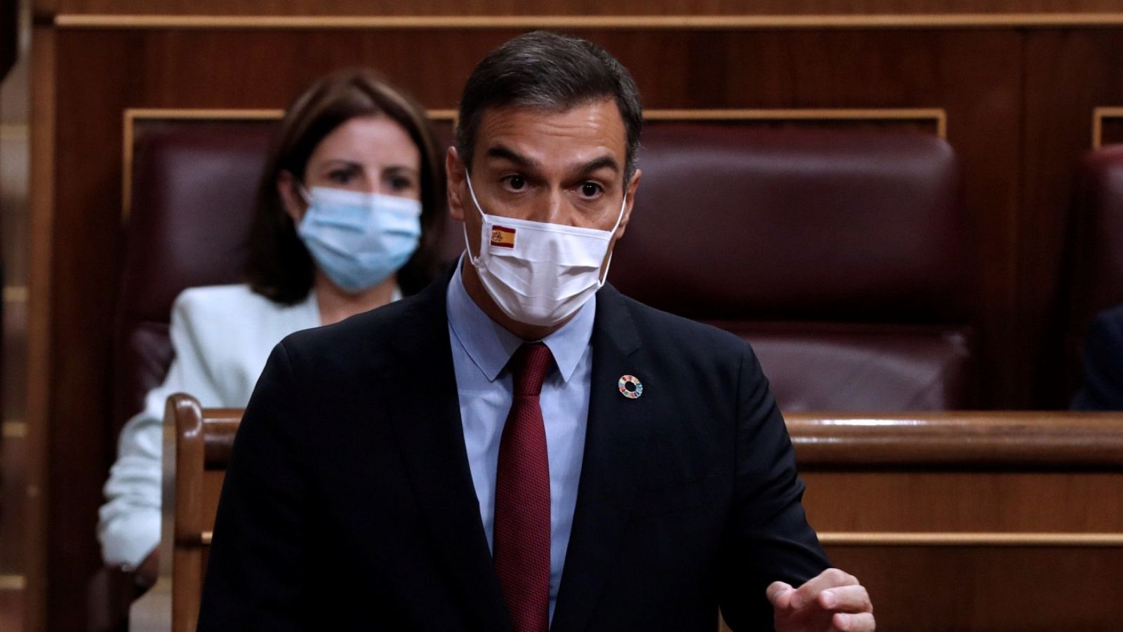 Pedro Sánchez interviene en el Congreso durante la última sesión de control al Gobierno.