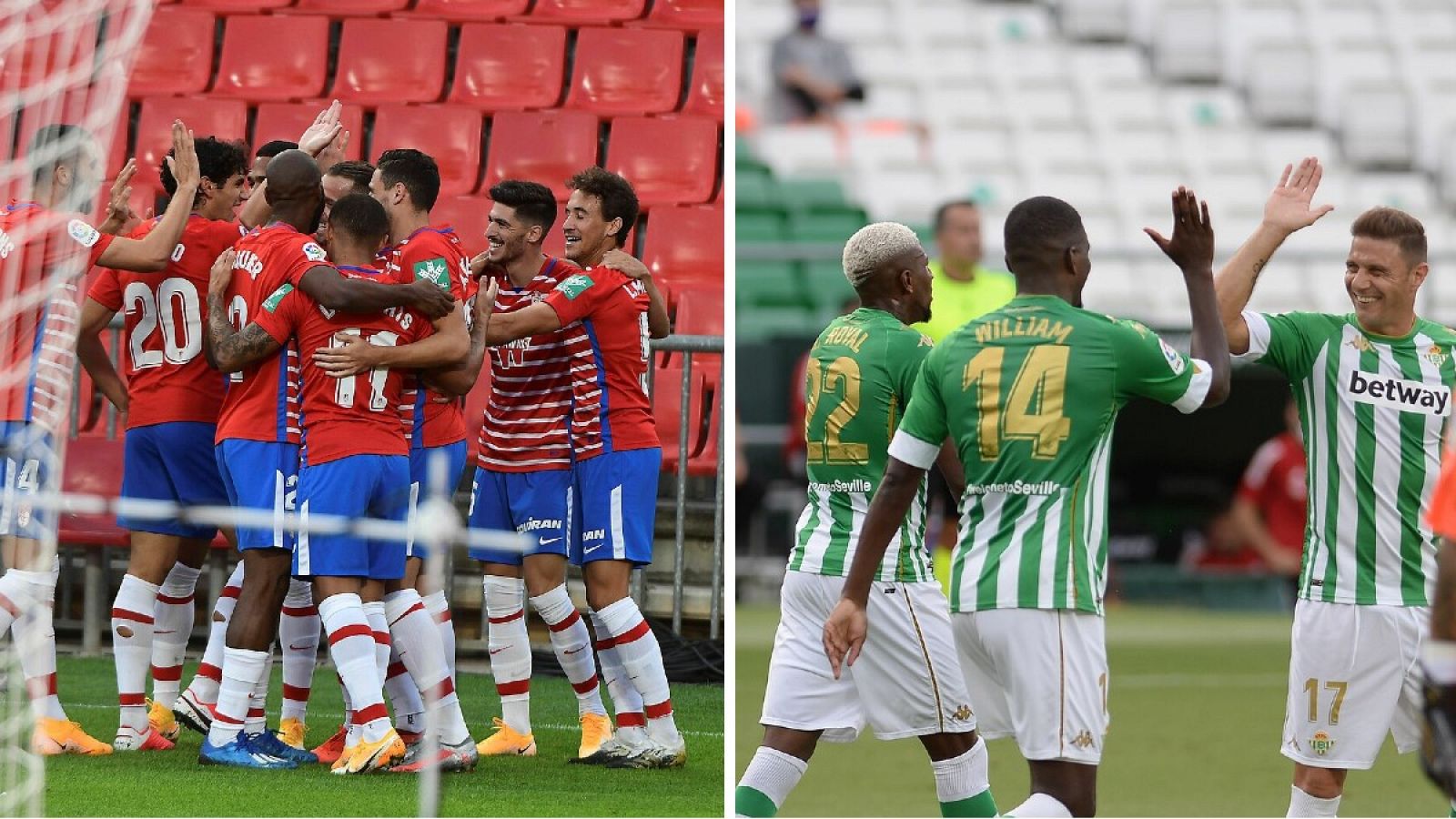Imagen: Los jugadores del Betis y del Granada celebran un gol