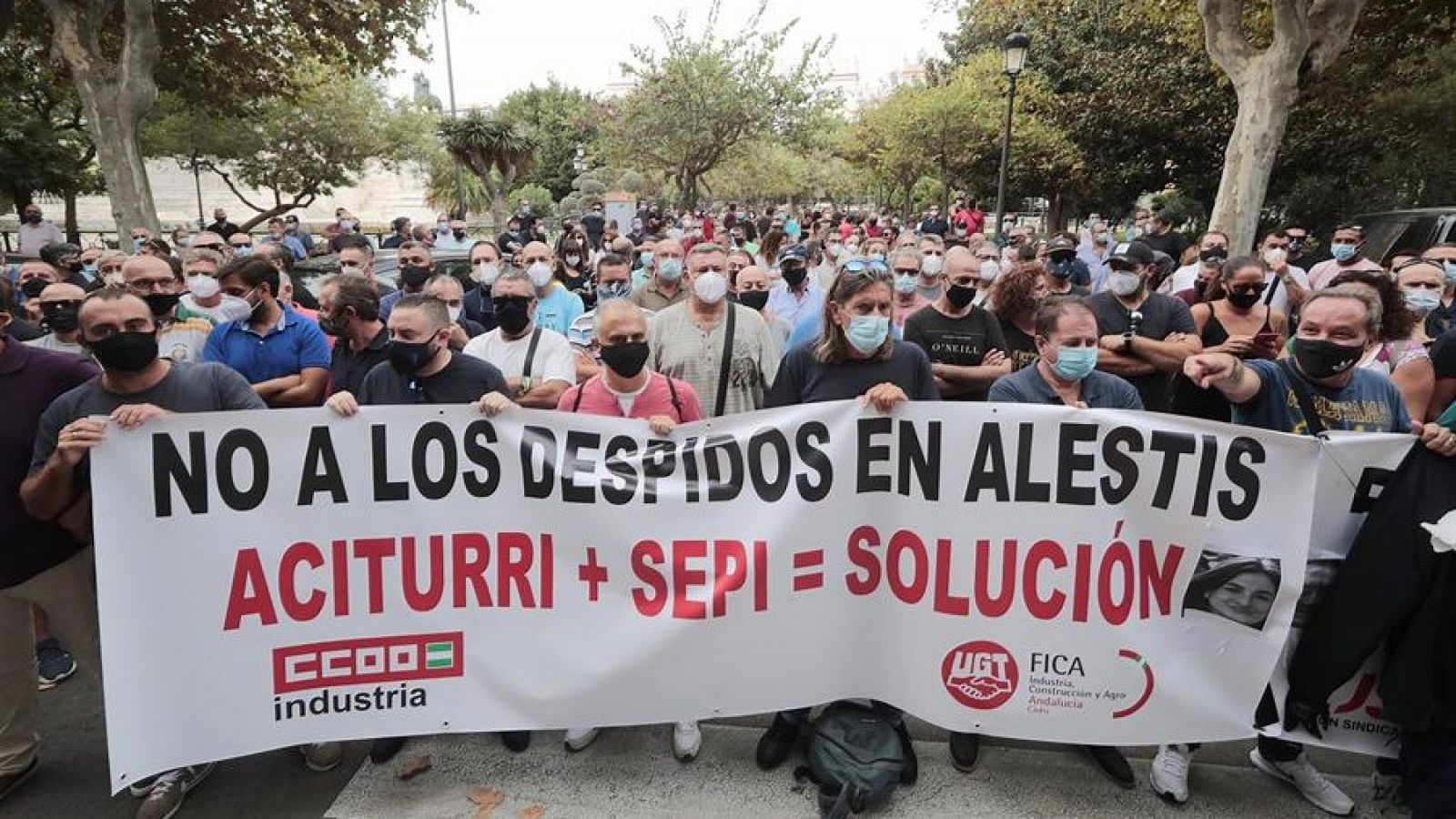 Manifestación de los trabajadores de las plantas de Alestis el pasado 18 de septiembre