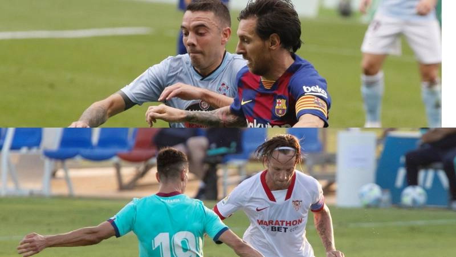 Detalle de los encuentros Celta-Barcelona de la pasada Liga y del amistoso Sevilla-Levante de septiembre de 2020. 