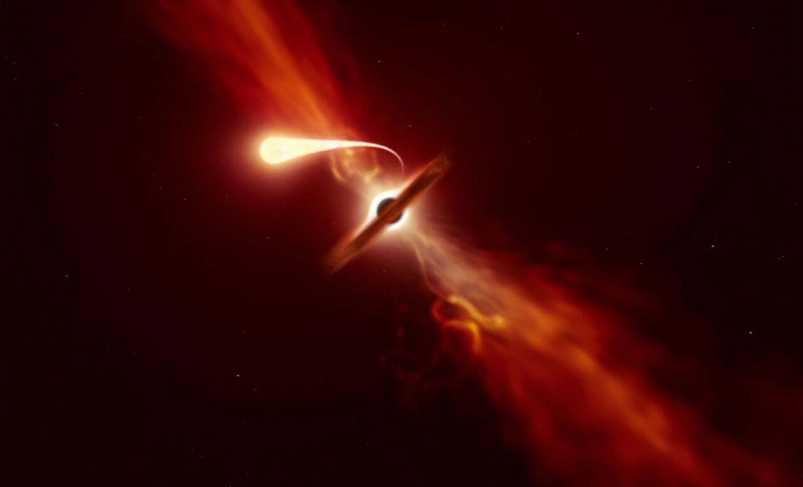  Ilustración de un artista del momento en el que un agujero negro engulle una estrella