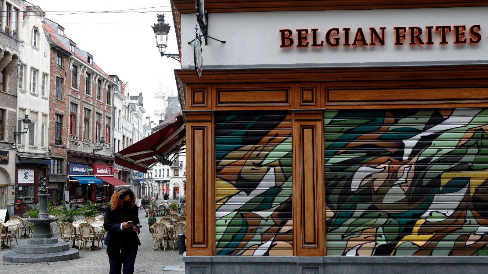 Un restaurante cerrado en Bruselas, Bélgica