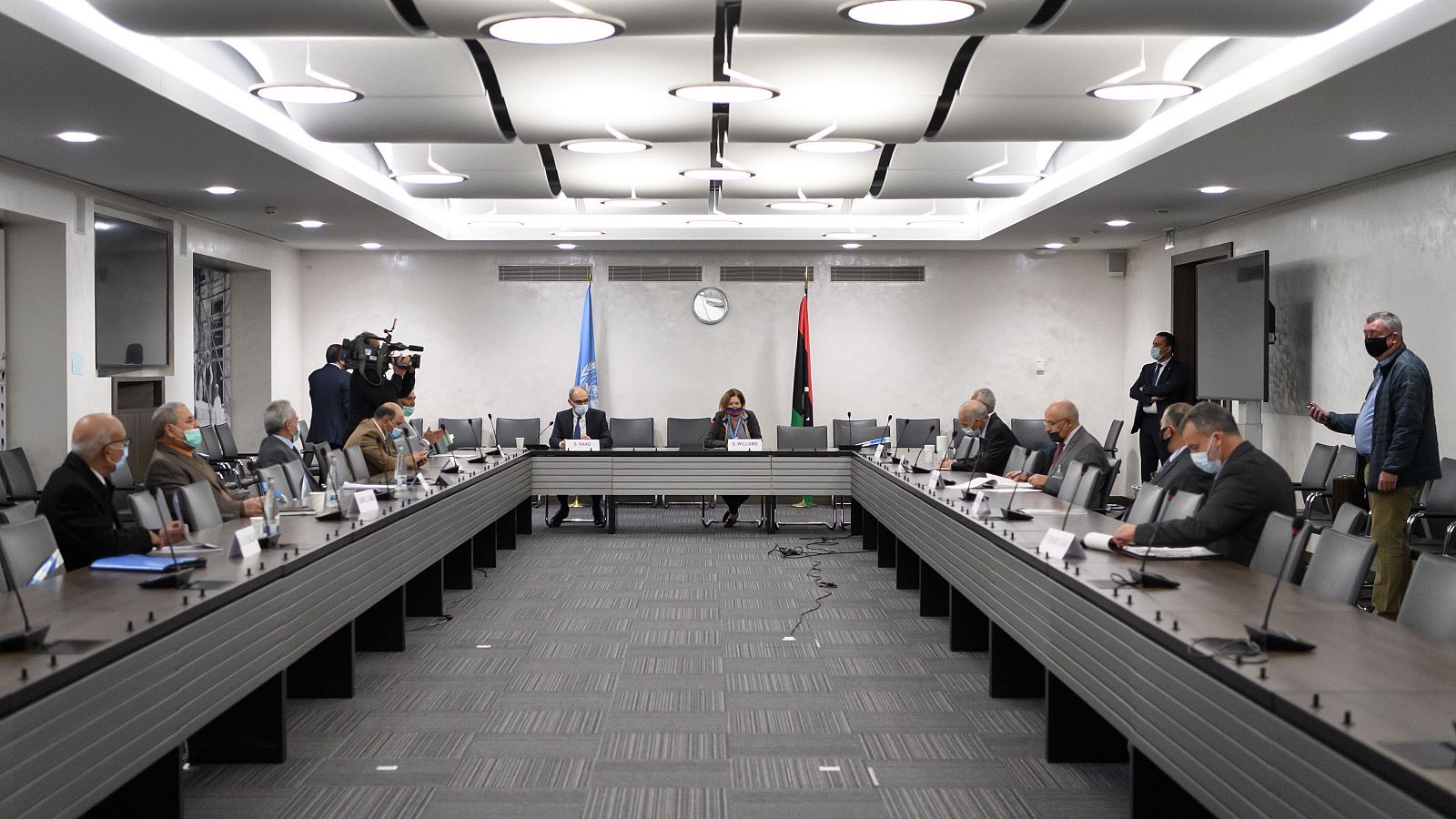 Vista general durante las conversaciones entre las facciones rivales en el conflicto de Libia el 20 de octubre de 2020 en las oficinas de las Naciones Unidas en Ginebra.