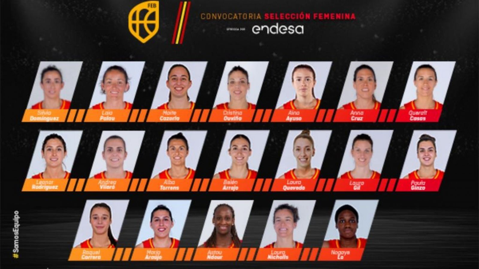 Las 19 jugadoras de baloncesto convocadas por la selección.