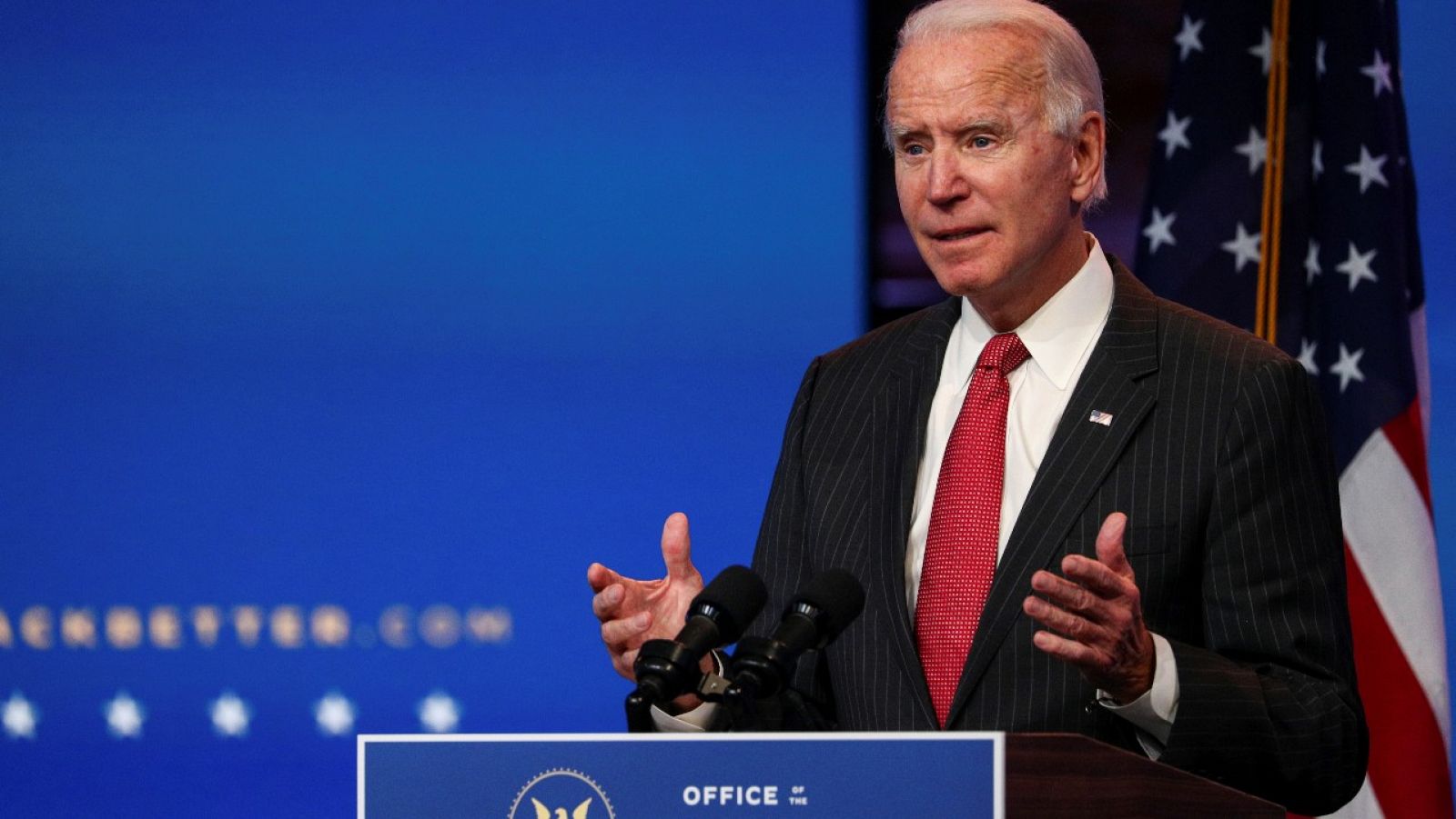 El presidente electo de Estados Unidos, Joe Biden, durante una rueda de prensa en  Wilmington (Delaware) el jueves 19 de noviembre de 2020.