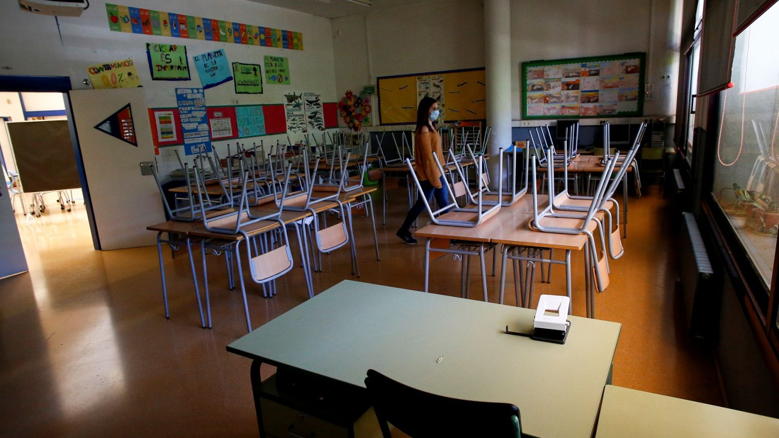 Un aula de un colegio en Barcelona