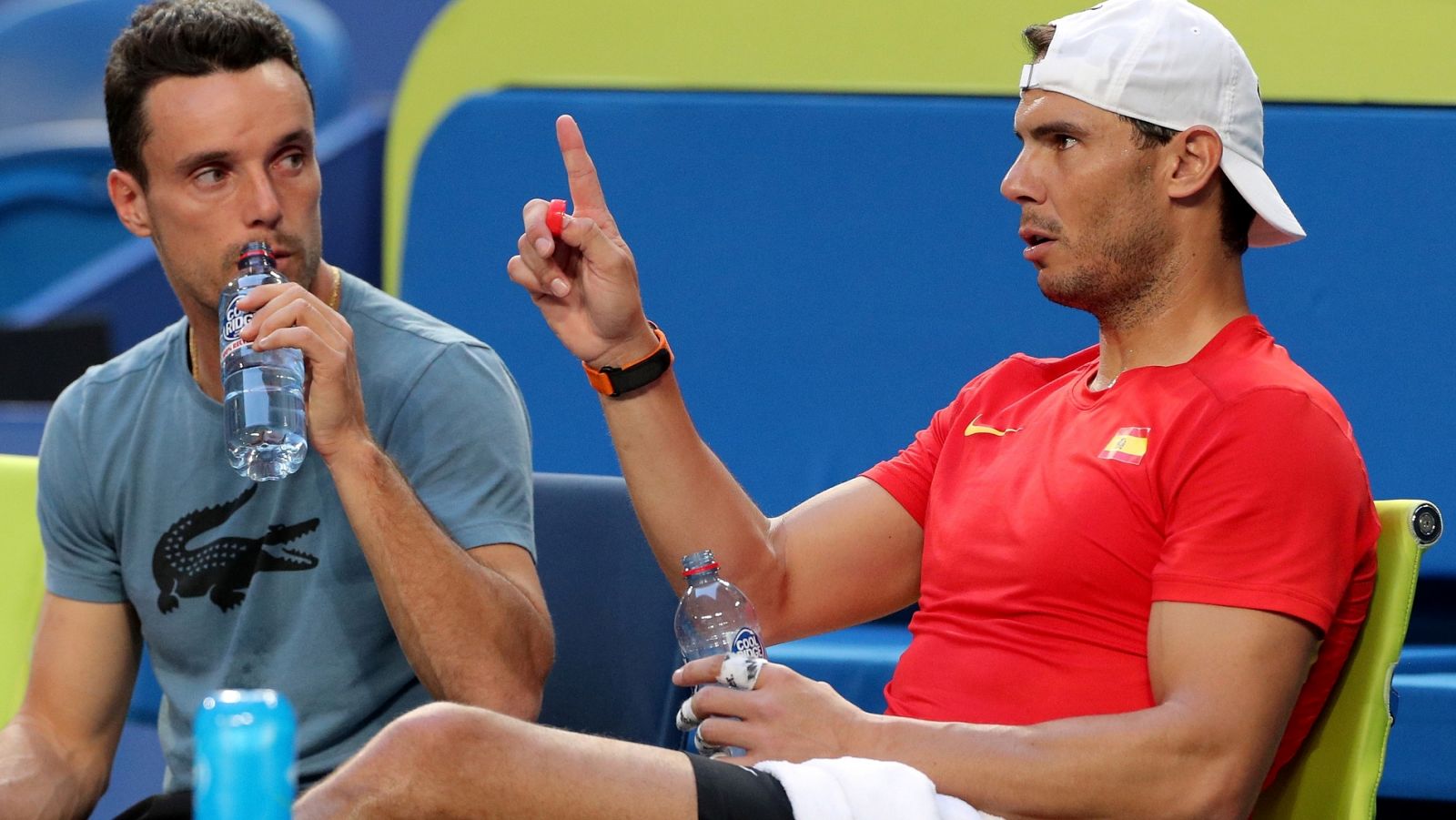 Rafa Nadal y Roberto Bautista, en un entrenamiento de la pasada ATP Cup.