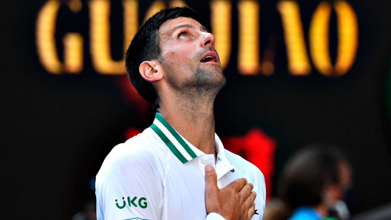 Imagen del serbio Novak Djokovic tras ganar al estadounidense Frances Tiafoe en Melbourne.