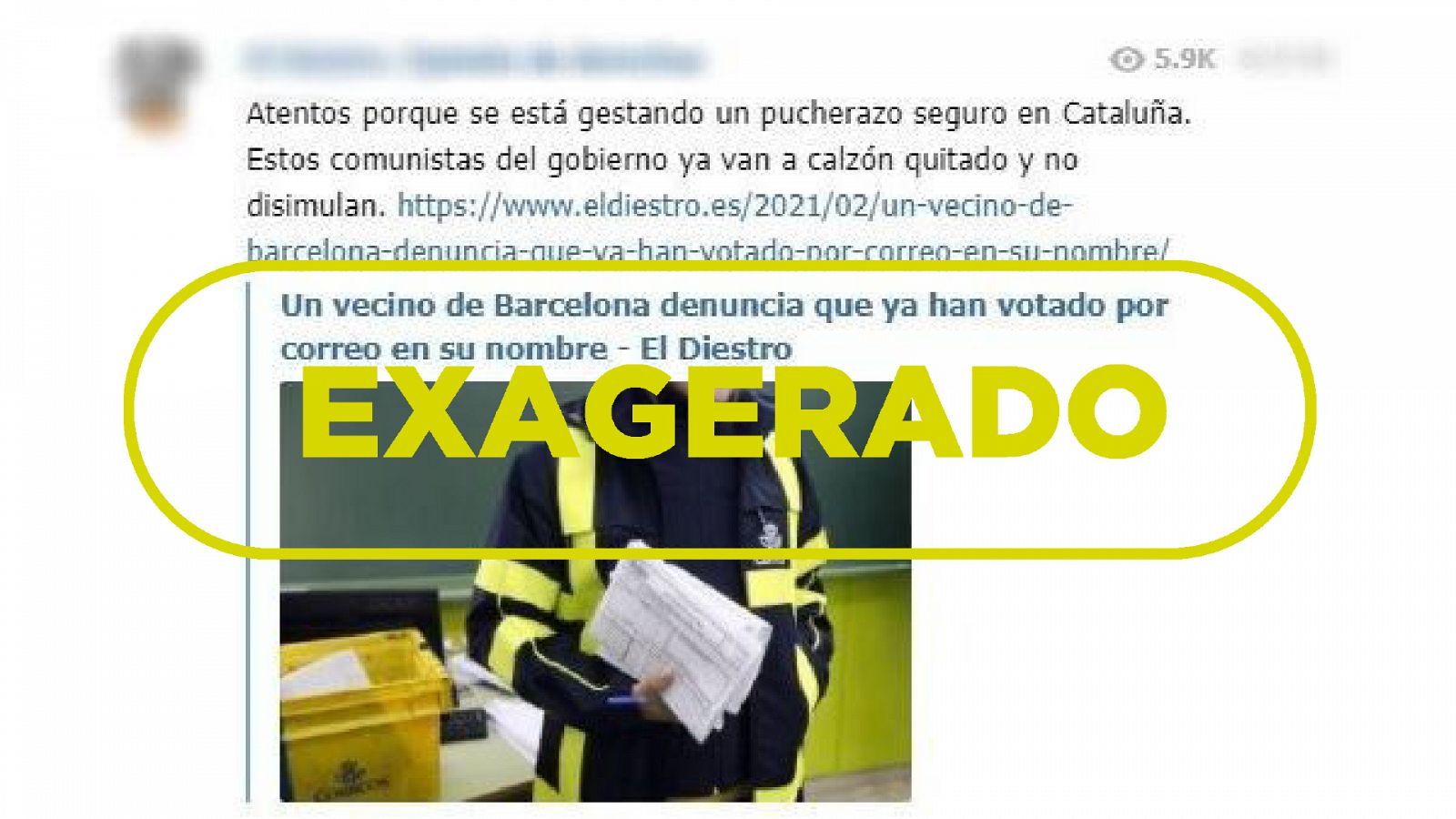Captura del mensaje que denuncia que alguien votó por un elector en Barcelona con el sello Exagerado de VerificaRTVE