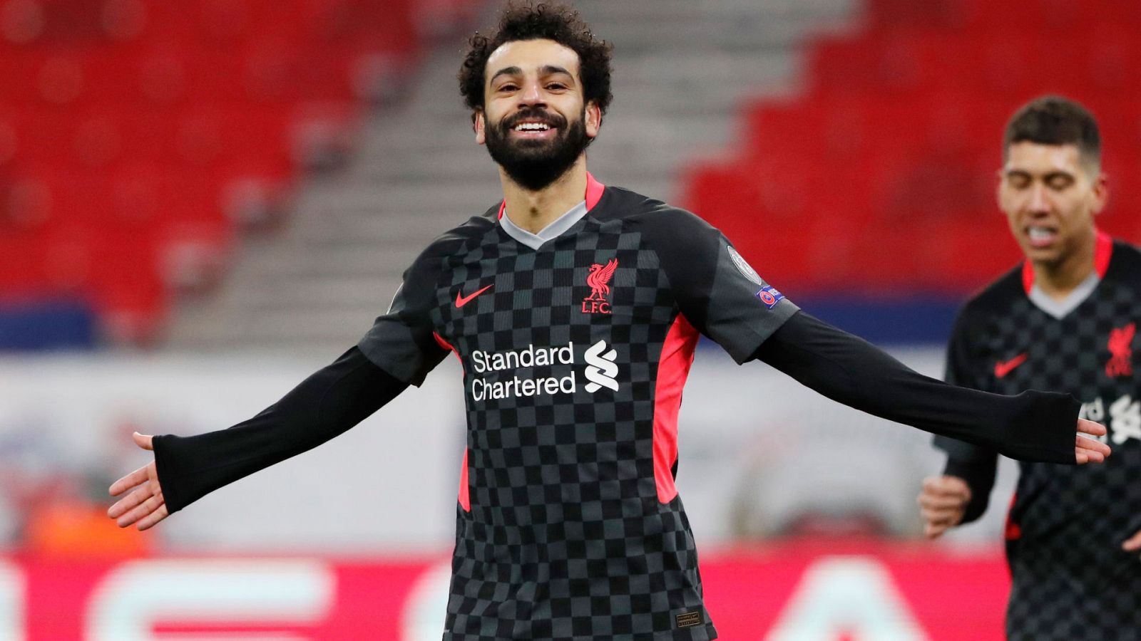 Salah celebra un gol ante el Leipzig