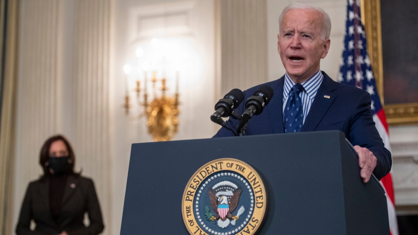 Joe Biden durante un discurso en la Casa Blanca el sábado 6 de marzo de 2021.