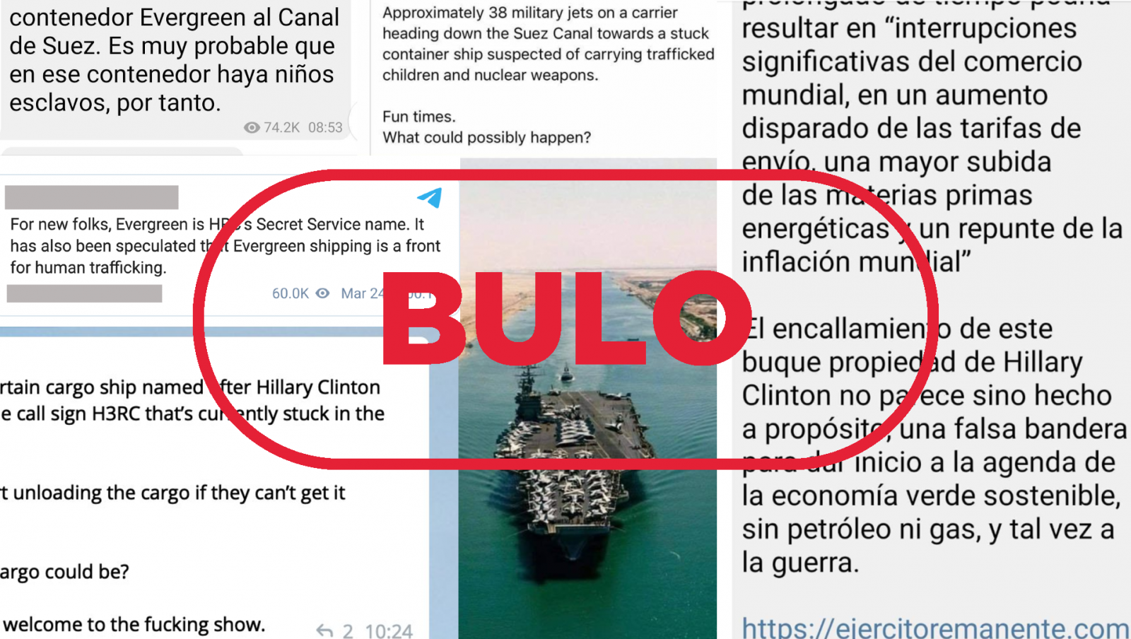 Bulos que circulan en diferentes redes sociales sobre el barco encallado en el Canal de Suez