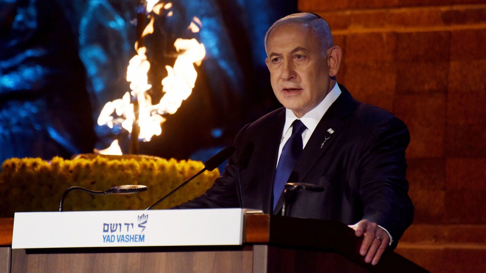 Benjamin Netanyahu en un acto conmemorativo del Holocausto